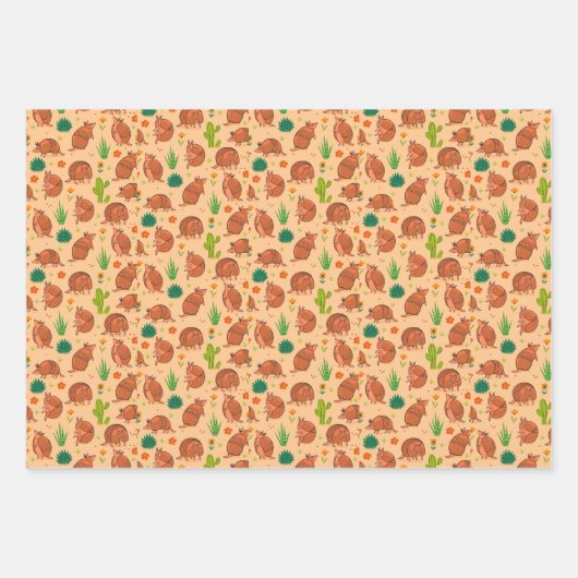Cute Armadillos Desert Cactus Pattern Inpakpapier Vel (Voorkant)