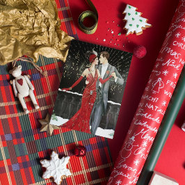 Cute Art deco-koppel toevoegen bericht Feestdagen Kaart