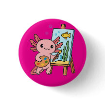 Cute Artist Axolotl painting Button
