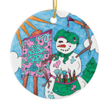 Cute Artist Snowman Holiday Kerstkeramiek Orna