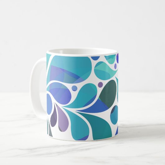Cute Artsy Aqua Blue, Paarse Waterverf Pattern Koffiemok (Voorkant links)