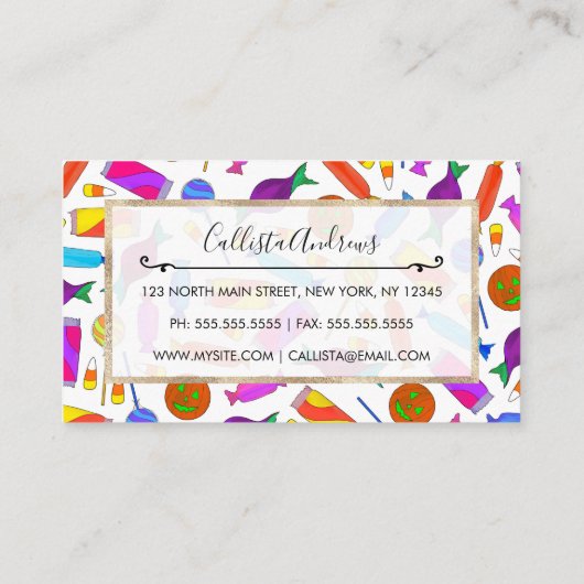Cute Artsy Colorful Halloween Snoep Waterverf Visitekaartje (Achterkant)