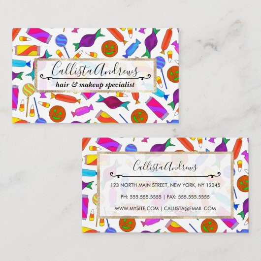 Cute Artsy Colorful Halloween Snoep Waterverf Visitekaartje (Voorkant / Achterkant)