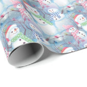 Cute Artsy Funny Kerstfeestdag Snowmen Patroon Cadeaupapier (Rol Hoek)