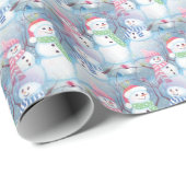 Cute Artsy Funny Kerstfeestdag Snowmen Patroon Cadeaupapier (Rol Hoek)