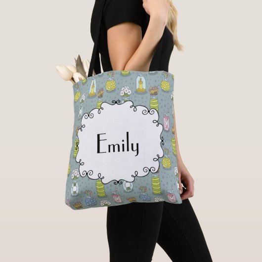 Cute Artsy Pastel Mason Jar Flowers Monogram Tote Bag (Dichtbij)
