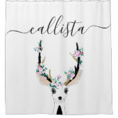 Cute Artsy Pink Floral Deer Animal Illustration Douchegordijn (Voorkant)