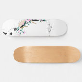 Cute Artsy Pink Floral Deer Animal Illustration Persoonlijk Skateboard (Horizontaal)