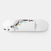 Cute Artsy Pink Floral Deer Animal Illustration Persoonlijk Skateboard (Horizontaal)