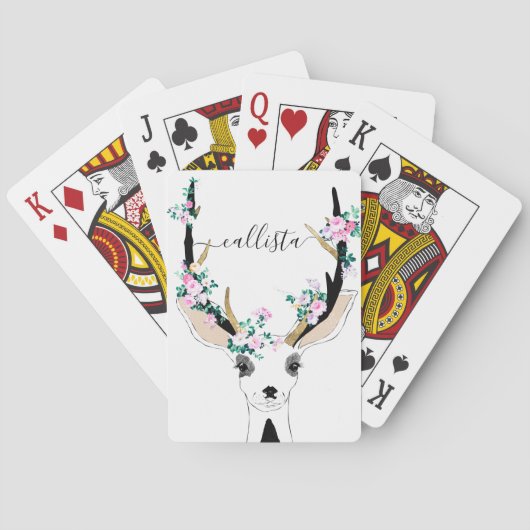 Cute Artsy Pink Floral Deer Animal Illustration Pokerkaarten (Achterkant)