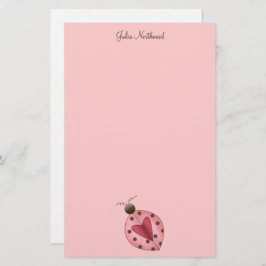 Cute as a Bug (roze en bruine ladybug) Briefpapier (Voorkant / Achterkant)