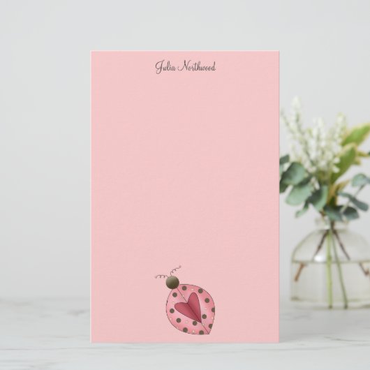 Cute as a Bug (roze en bruine ladybug) Briefpapier (Staand voorkant)