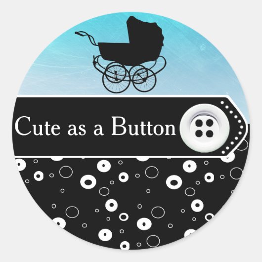 Cute as a Button Baby Carriage Baby shower Sticker (Voorkant)