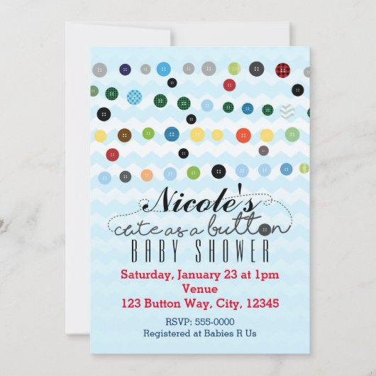CUTE AS A BUTTON Baby shower Birthday Invitation Kaart (Voorkant)