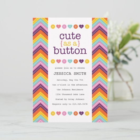 Cute as a Button Baby shower Invitation Kaart (Staand voorkant)