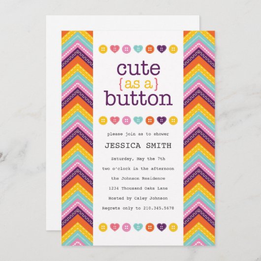 Cute as a Button Baby shower Invitation Kaart (Voorkant / Achterkant)
