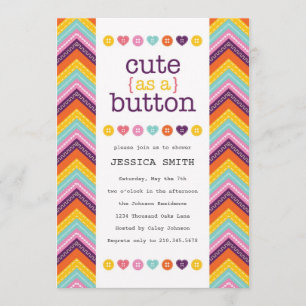 Cute as a Button Baby shower Invitation Kaart