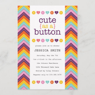 Cute as a Button Baby shower Invitation Kaart