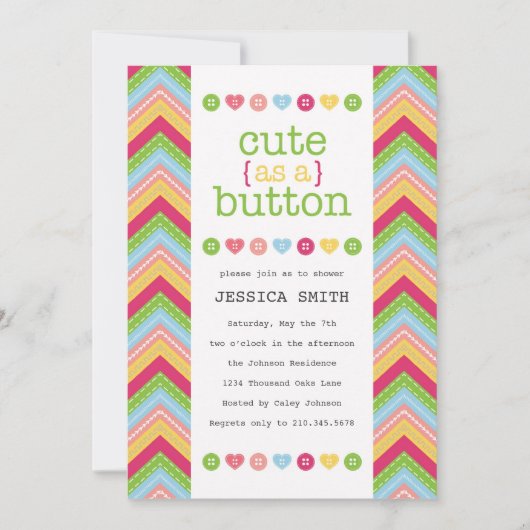 Cute as a Button Baby shower Invitation Kaart (Voorkant)