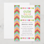 Cute as a Button Baby shower Invitation Kaart (Voorkant / Achterkant)