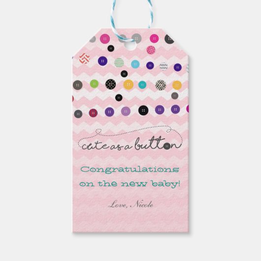 Cute as a Button Baby shower Party Cadeft Label Cadeaulabel (Voorkant)