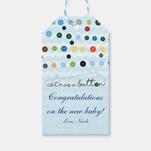 Cute as a Button Baby shower Party Cadeft Label Cadeaulabel (Voorkant)