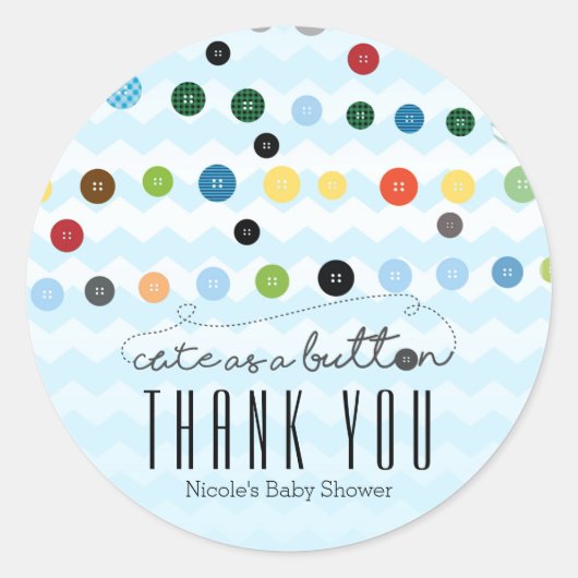 CUTE AS A BUTTON Baby shower Party Favor Stickers (Voorkant)