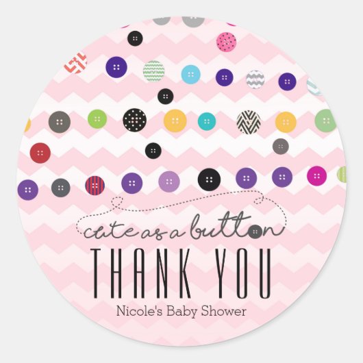CUTE AS A BUTTON Baby shower Party Favor Stickers (Voorkant)