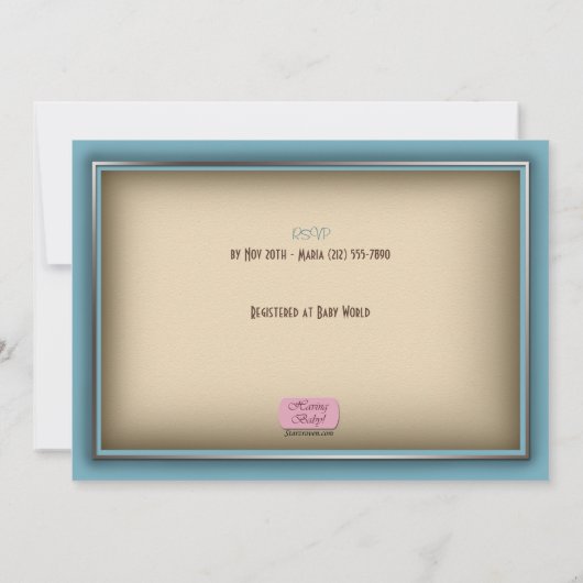 Cute as a Button Blue Baby shower Invitation Kaart (Achterkant)