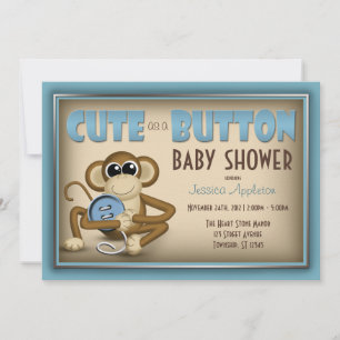 Cute as a Button Blue Baby shower Invitation Kaart