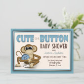 Cute as a Button Blue Baby shower Invitation Kaart (Staand voorkant)