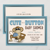 Cute as a Button Blue Baby shower Invitation Kaart (Voorkant / Achterkant)