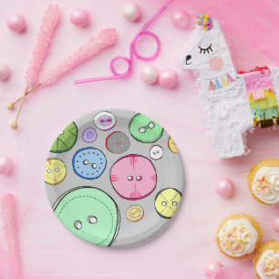 Cute as a Button Colorful Digital Illustration Papieren Bordje