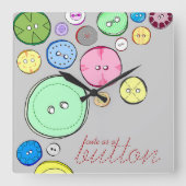 Cute as a Button Colorful Digital Illustration Vierkante Klok (Voorkant)