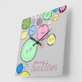 Cute as a Button Colorful Digital Illustration Vierkante Klok (Hoek)