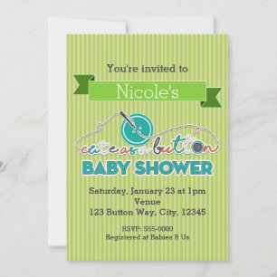 CUTE AS A BUTTON Green Baby Shower Invitations Kaart