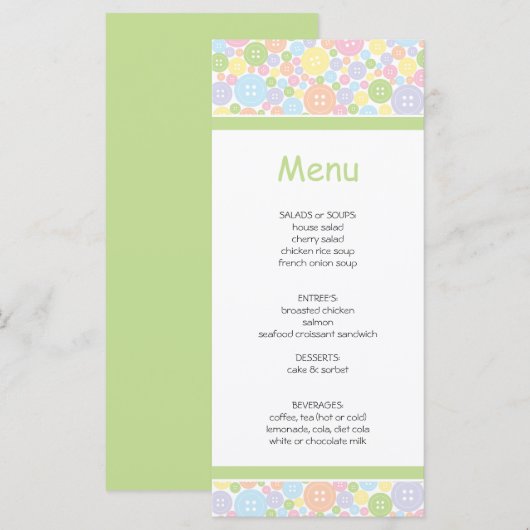 Cute as a Button | Menu Baby shower (Voorkant / Achterkant)