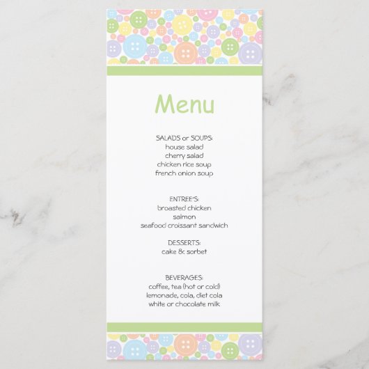 Cute as a Button | Menu Baby shower (Voorkant)