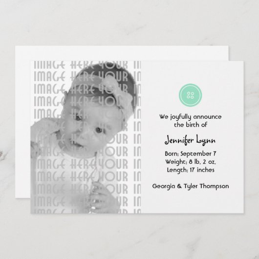 Cute as a Button (Turquoise) Aankondiging (Voorkant / Achterkant)