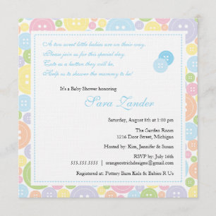 Cute as a Button Twin Boys Baby shower Invitation Kaart
