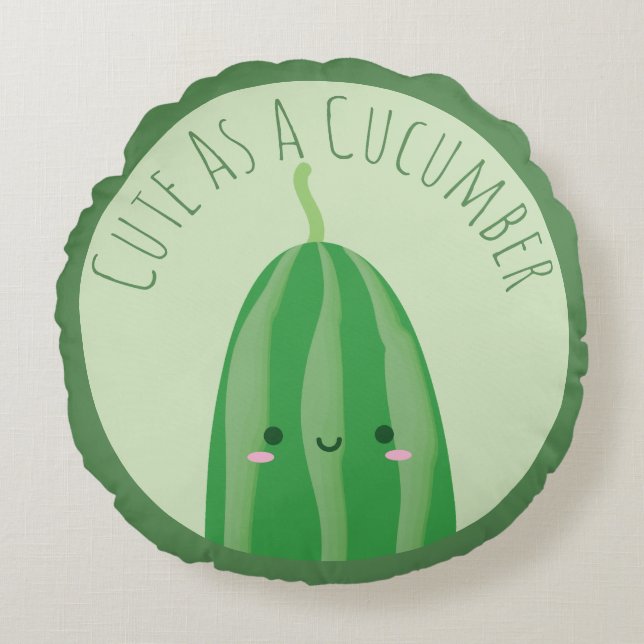 Cute as a Cucumber Funny Kawaii Cutecumber Rond Kussen (Voorkant)
