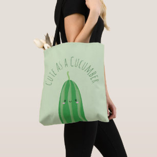 Cute as a Cucumber Funny Kawaii Cutecumber Tote Bag