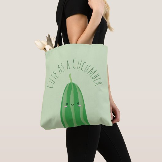 Cute as a Cucumber Funny Kawaii Cutecumber Tote Bag (Dichtbij)
