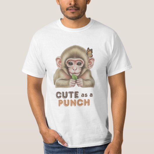Cute as a Punch Baby Monkey with Butterfly T-shirt (Voorkant)