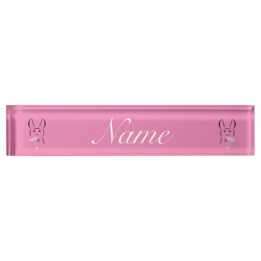 Cute Ascii bunny holding martini Naambordje (Voorkant)