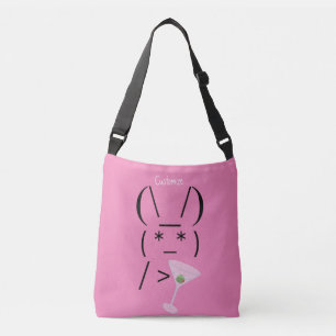 Cute Ascii bunny holding martini Thunder_Cove Crossbody Tas
