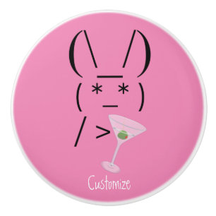 Cute Ascii bunny holding martini Thunder_Cove Keramische Knop