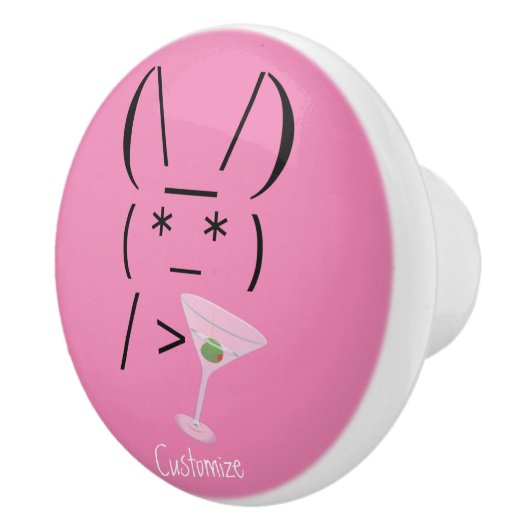 Cute Ascii bunny holding martini Thunder_Cove Keramische Knop (Rechts)