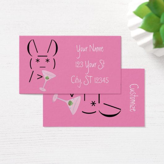 Cute Ascii bunny holding martini Thunder_Cove Visitekaartje (Bureau)