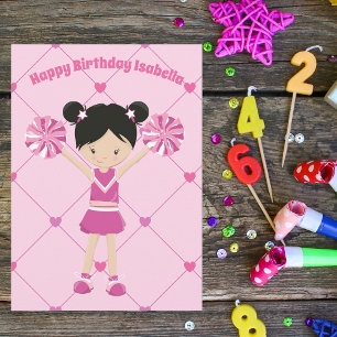 Cute Asian Cheerleader Custom Birthday Girl Kaart